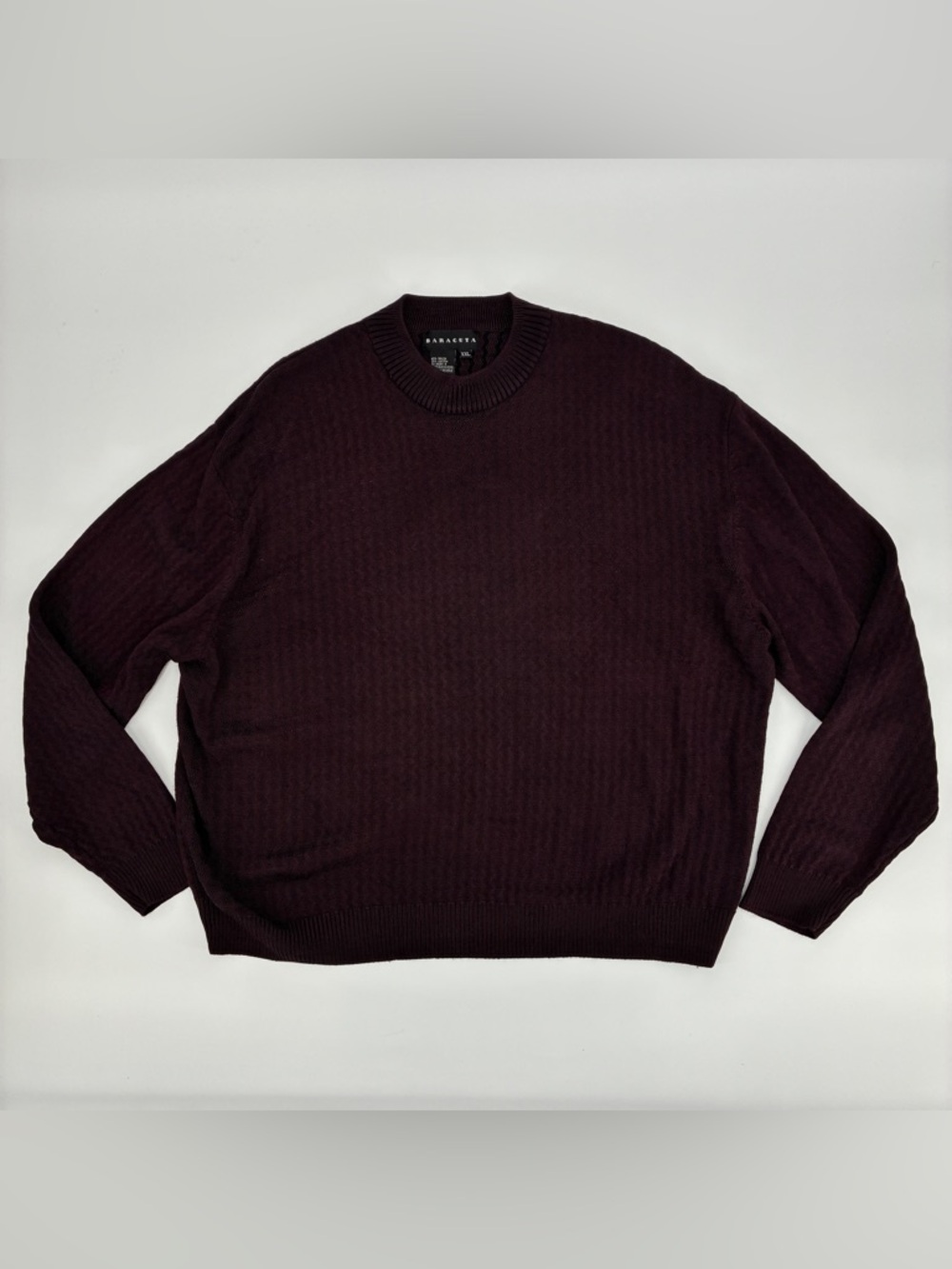 Baracuta Men’s Textured Knit 90s Long Sleeve Boxy Maroon Crew Neck Sweater XXL